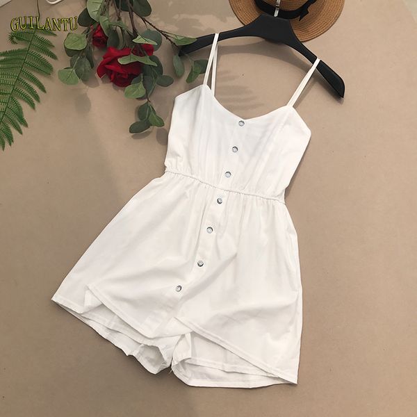 

off shoulder halter short jumpsuit bodysuits women casual button white wide leg playsuit female summer party bodycon romper, Black;white