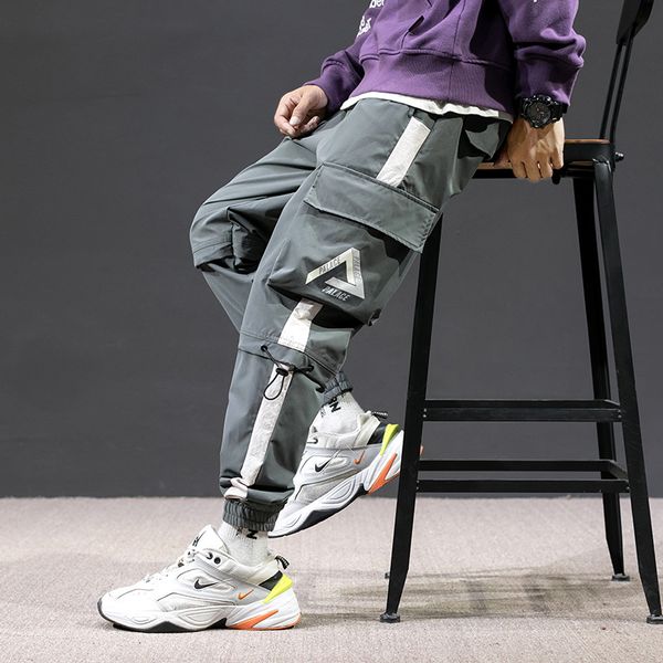 

cargo pants multi-pocket men 2020 spring hip hop male tatical ankle trousers mens joggers casual streetwear pants, Black
