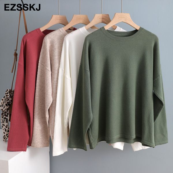

chic casual oversize spring autumn basic o-neck sweater women soft solid loose sweater pullovers girl jumper top, White;black