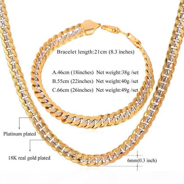

e 6mm gold chain 18k stamp men women 18k two tone gold plated curb chain necklace bracelet set, Silver