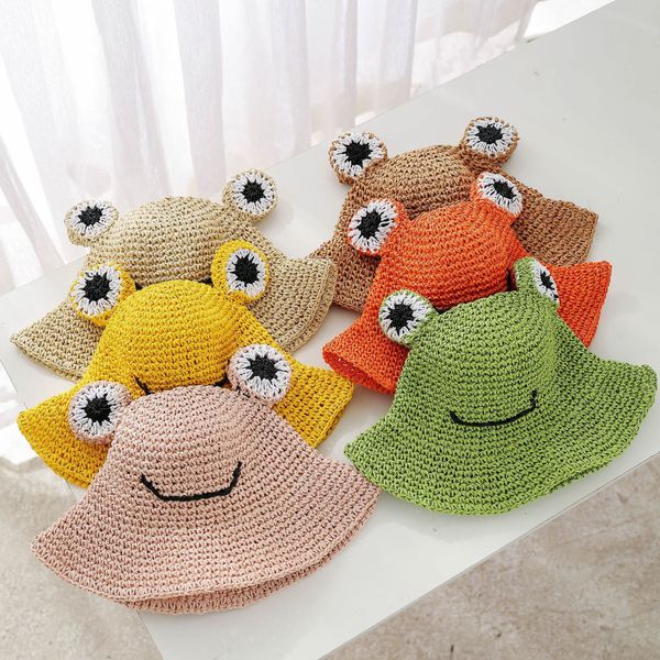 

summer children's sunscreen straw babies' hand-woven frog straw boys' sunscreen children's sun hat sun hat, Blue;gray