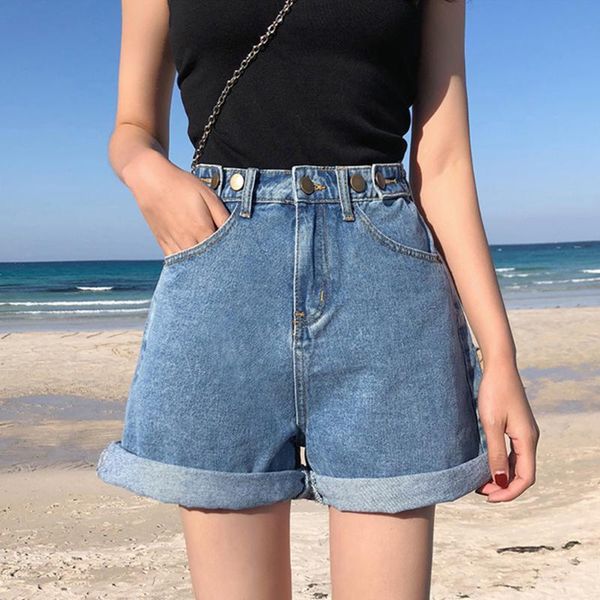 

denim shorts female high waist summer classic vintage loose wide leg slim shorts women jeans, White;black