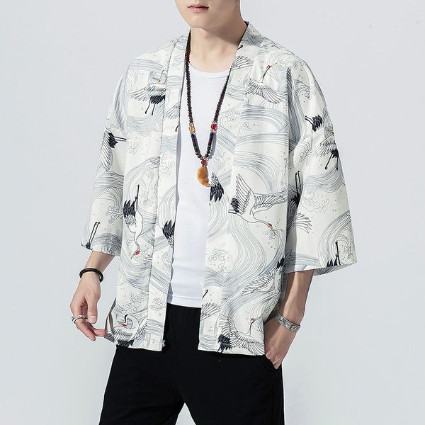 

2020 original men japan style kimono cardigan shirt coat traditional loose printing fashion casual thin jacket summer outerwear, Black;brown