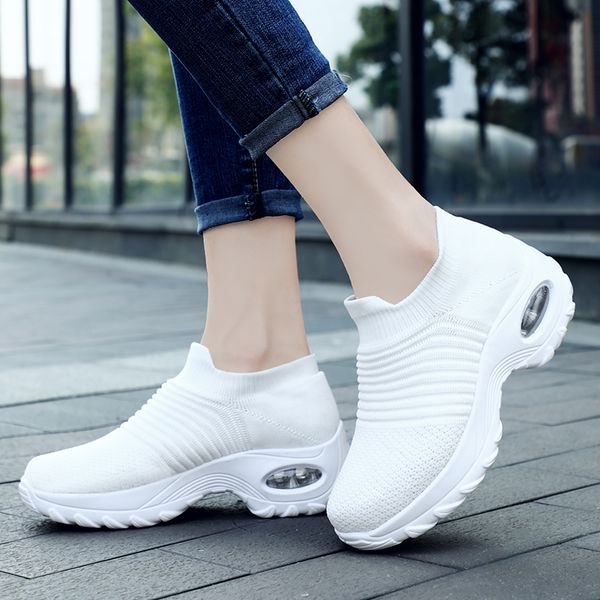

spring&autumn women sneakers sock shoes flat slip on platform running shoes for women breathable mesh walking plus size 43