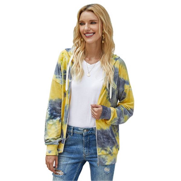 

tie dye womens hoodies fashion occident trend cardigan long sleeve zipper pocket hooded sweater designer female loose casual sweatshirts, Black