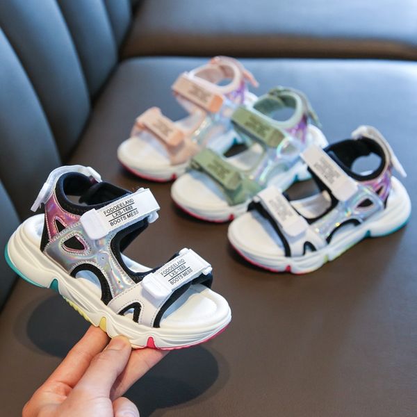 

girls' 2020 new princess sandals baby rainbow shoes medium and large children's anti-skid soft bottom sandals baby shoes, Black;red