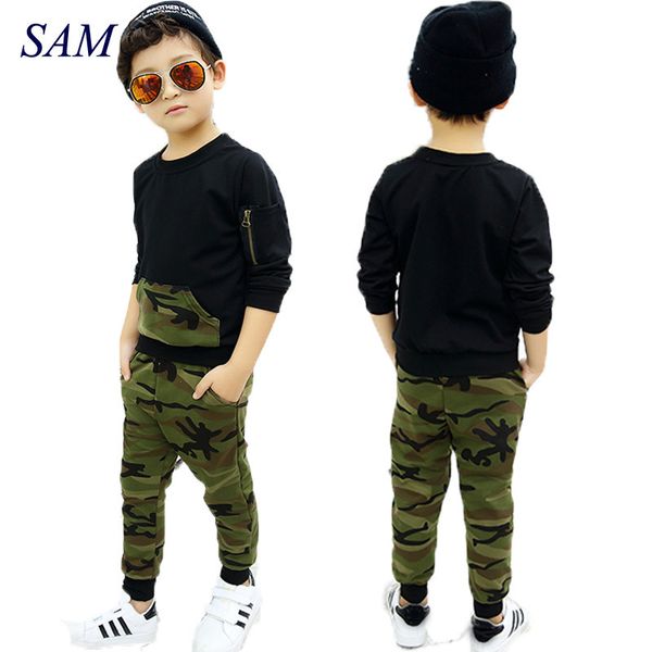 

2019 new children clothing sets kids boys clothes outfits cotton hoodies camouflage pants clothing set y200713, Blue