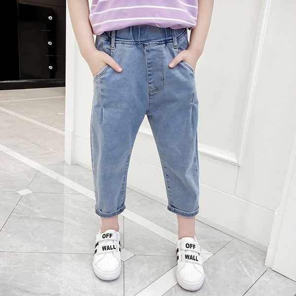 

girls' jeans capri western style boys' loose jeans wide wide leg leg pants thin medium pants fat stretch primary school, Blue