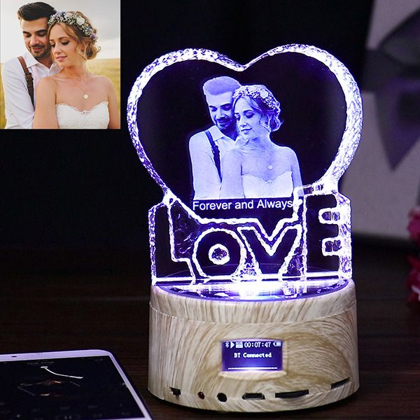 

custom k9 love crystal color p frame led night light mp3 bluetooth music box rotary jewelry show turntable souvenir gift