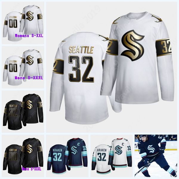 

seattle kraken golden edition 32nd jerseys 2021 custom home road team men women youth white black jersey 100% embroidery stitched, Black;red