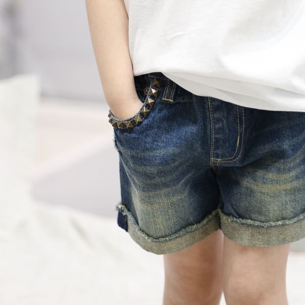 

19 xia ertong rivet washed flanging and denim 19 xia ertong rivet washed flanging and shorts denim shorts, Blue