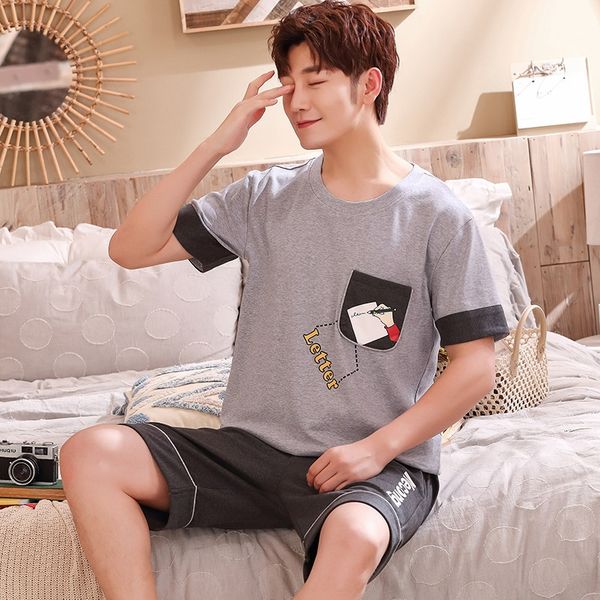 

lwbgk pajamas shorts pullover men's summer new korean style casual pullover short sleeve shorts loose plus size home clothes set yl col, Black;brown