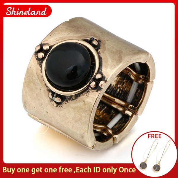 

shineland 2020 vintage jewelry blue black resin stone rings adjustable size punk statement ring men women party gifts, Golden;silver