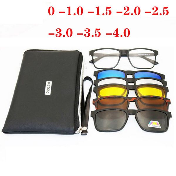 

big frame square polarized sunglasses finished myopia eyewear optical eyeglasses magnet 5 clip sunglasses myopia glasses 2202, Black