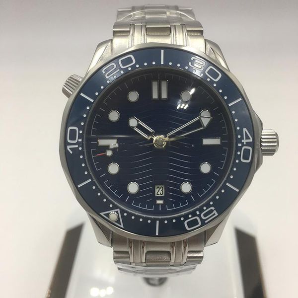 

2020 new blue dial automatic mechanical watch men ceramic bezel date waterproof luminous stainless steel solid bangle 43mm luxury watch, Slivery;brown