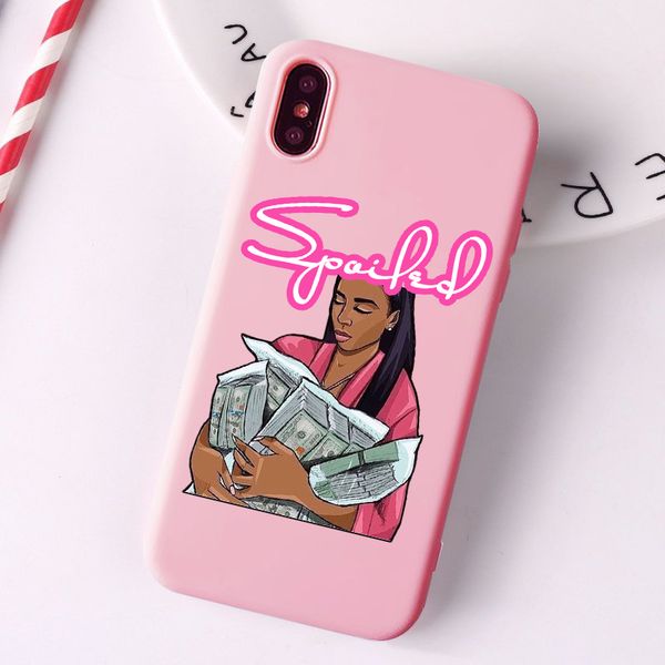 

designer phone case cash black head girl fundas phone case for iphone 11 pro max x xr xs 8 7 6s plus matte candy pink