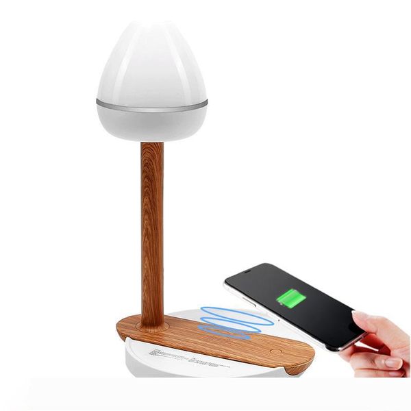 

creative flower bud wireless charging desk lamp with wireless charging base bedroom bedside usb night light,darkcolor