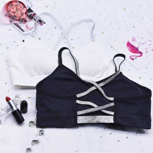 

gym clothing women bling cross back straps sport bra padded seamless yoga running fitness crop girls push up sports, White;black
