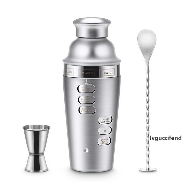 

cocktail shaker stainless steel 24oz bar set kit 3pcs cocktail shakers with rotation recipe guide,martini tool accessories built t200523