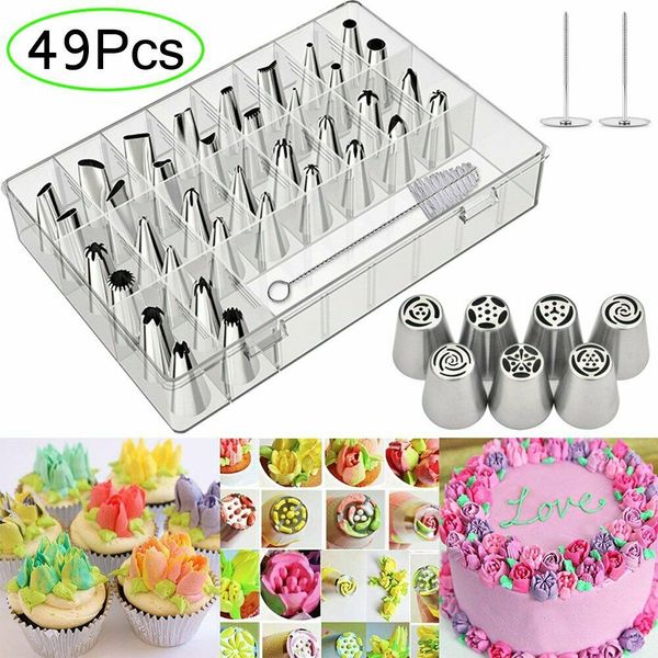 

49pcs russian icing piping nozzles pastry tips cake decor diy baking tools set