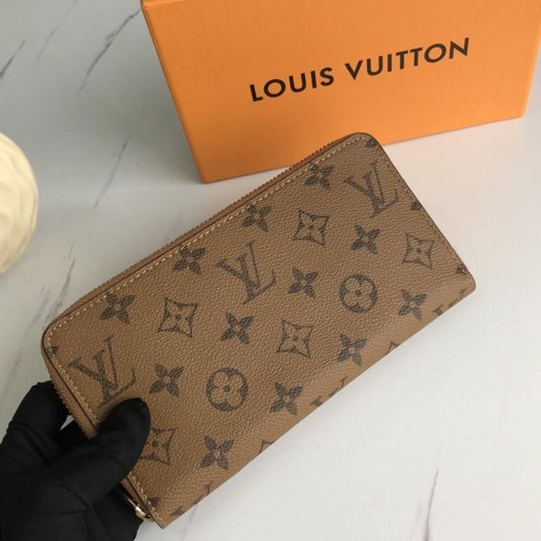 

classic designer type lady leather long wallet simple style womens wallet purses card holder handbag female zipper purse with origin box