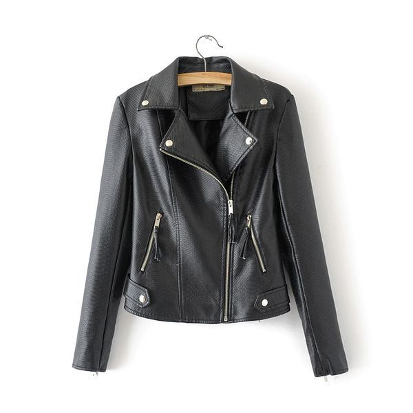 

new autumn women's zipper faux washed pu leather jacket short biker jacket streetwear fashion casual leather coat ropa de mujer, Black
