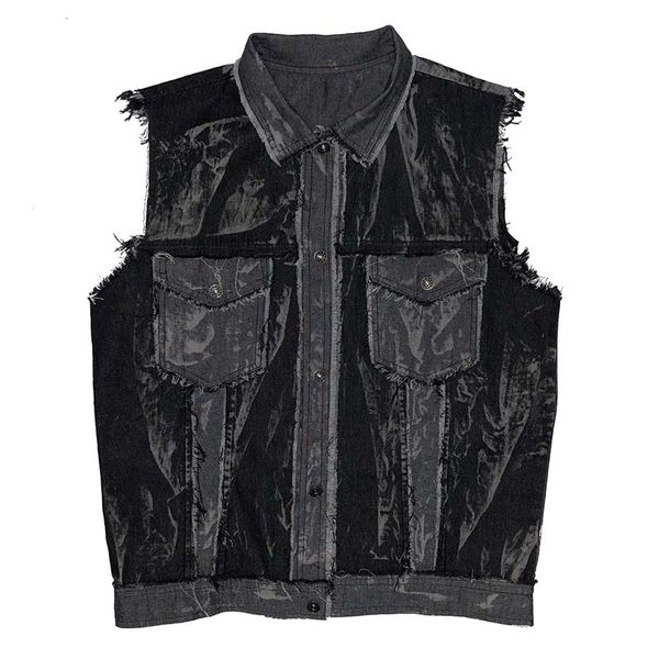 

men's vests mcikkny retro men pleated hip hop vest black streetwear waistcoats male sleeves jackets outwear, Black;white