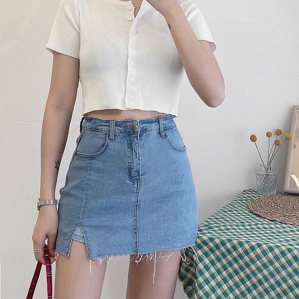 

split tight a- line denim women's summer a- line dress sheath anti-exposure student bm denim skirt skirt skirt, Black