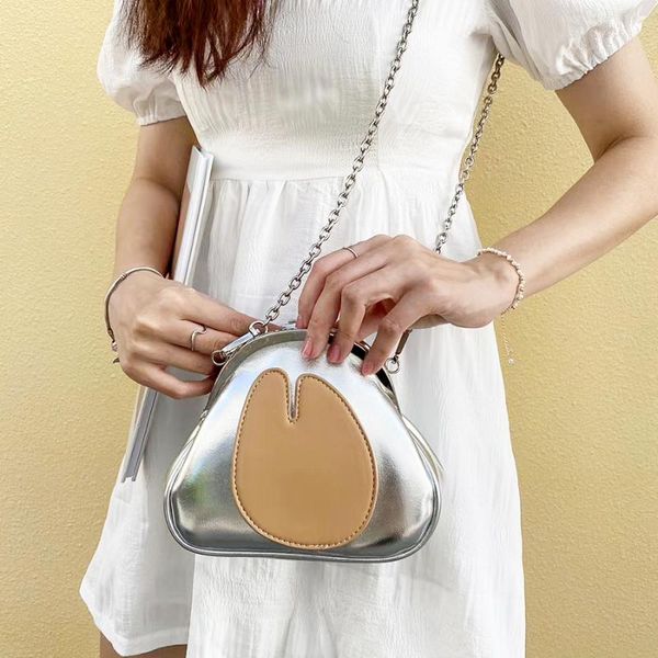 

fashion chain clip shoulder bag women 2020 new korean panelled silver cute messenger bag girls soft cartoon small wallet casual