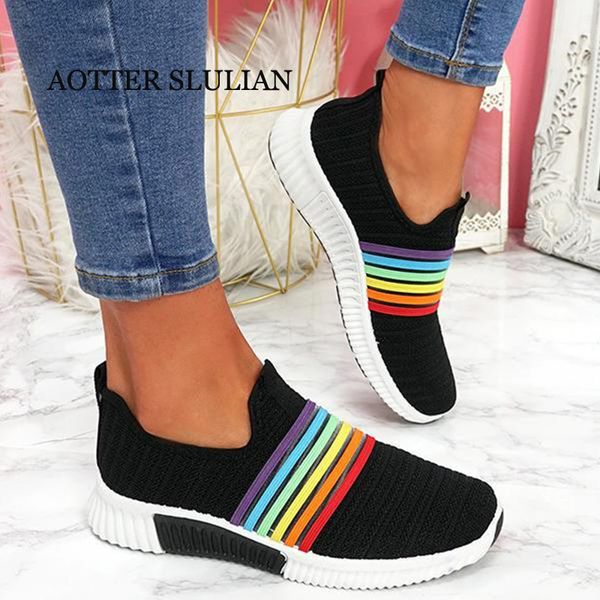 

2020 fashion women sneakers woman mesh vulcanized ladies loafers female slip on casual walking shoes women's breathable footwear, Black