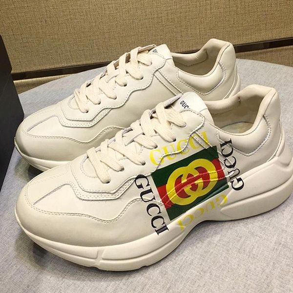 

womens shoes sports sneakers with box fashion shoes lace -up fitness zapatos de mujer sale luxury design womens shoes rhyton sneaker leather, Black