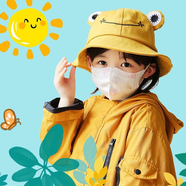 

children fisherman 2020 solid color cartoon bucket bucket sun hat frog children sun protection fisherman hat, Blue;gray