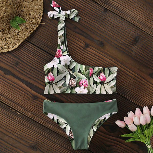 

бикини женщины купальники push up swimsuit одно плечо печати бразильское бикини set 2020 biquini купальный костюм пляж купальный костюм, White;black