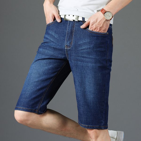 

men jeans 2020 summer men casual denim shorts fashion stretch slim blue short jeans male straight knee length denim pants