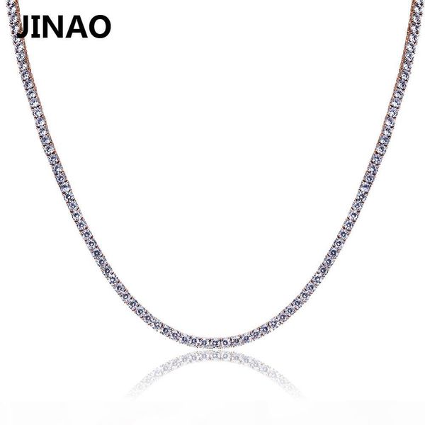 

jinao золото серебро rosegold цвет iced out chain hip hop медная micro pave cz stone2.5-10mm теннис цепи ожерелье, Silver