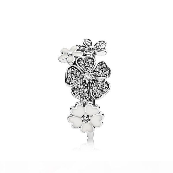 

authentic 925 sterling silver white enamel flowers ring for pandora beautiful women wedding ring jewelry with original box, Golden;silver