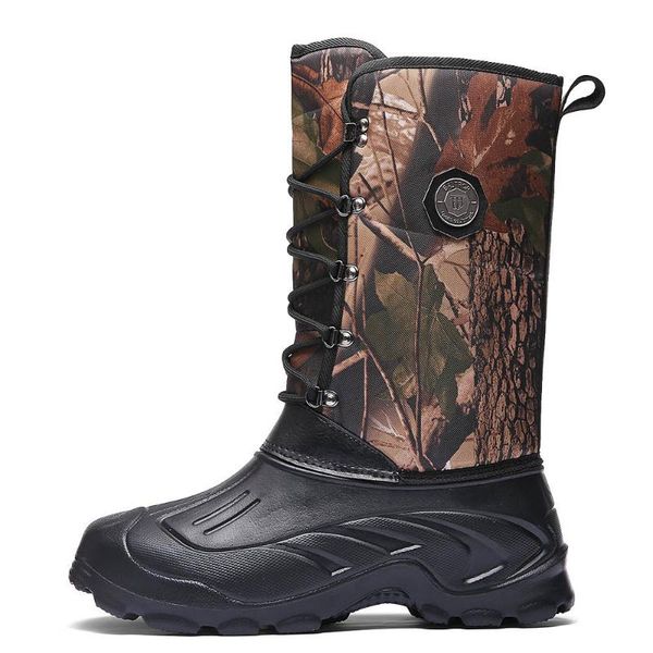 

high snow boots men outdoor camping tactics shoes hunting boots men climbing trekking shoes hiking leather rubber eva, Black