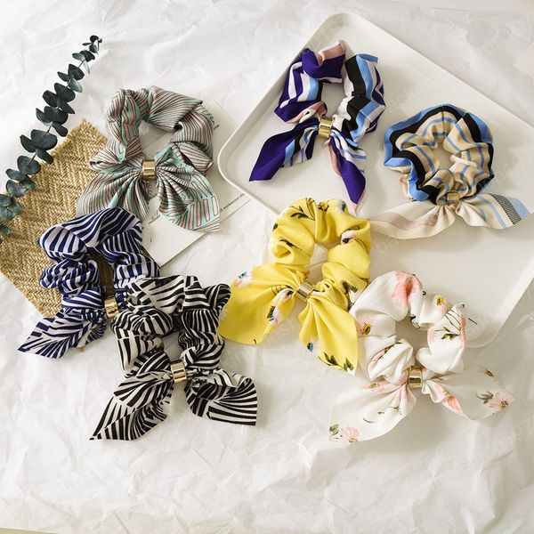 

new fashion women chiffon knotted rabbit ears ribbon elastic hair bands headband scrunchie rubber band hair accessorie, Slivery;white