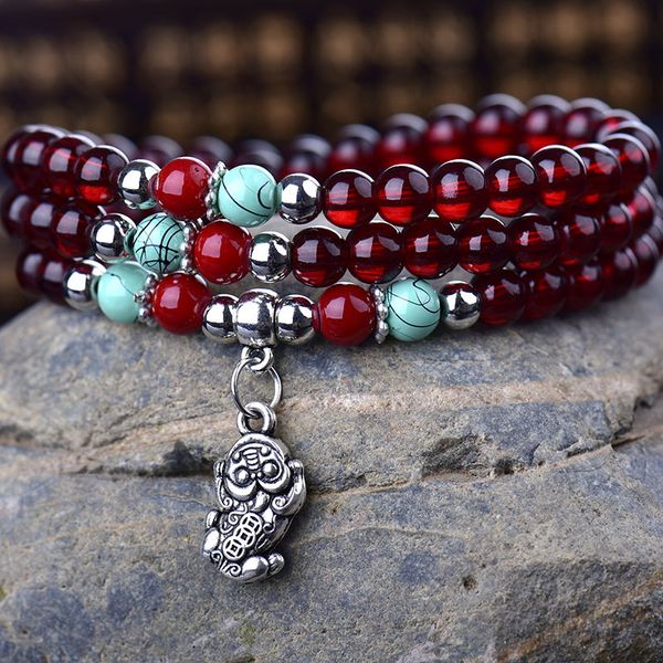 

artificial garnet crystal buddhist buddha meditation multi-layer prayer womens' bead mala bracelet/necklace mythical animals, Black
