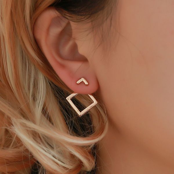 

brinco earring aretes fashion, simplicity, metal geometry, openwork, rhombus, temperament, and all kinds of earpin accessories, Silver