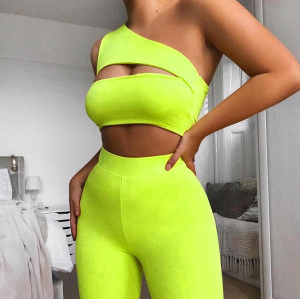 

women's tracksuits hollow one-shoulder solid color sports suit, Gray