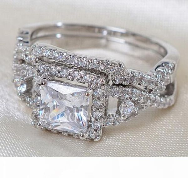 

k оптовая профессиональный pave настройки ювелирных изделий стерлингового серебра 925 white sapphire princess cut имитация алмазный свадебны, Silver