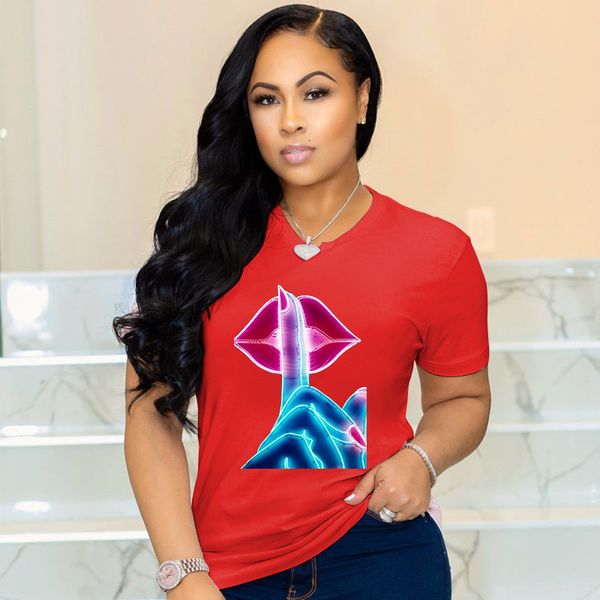 

womens 2020 luxury designer summer clothes short sleeve crew neck lip print tees ladies clothing, White