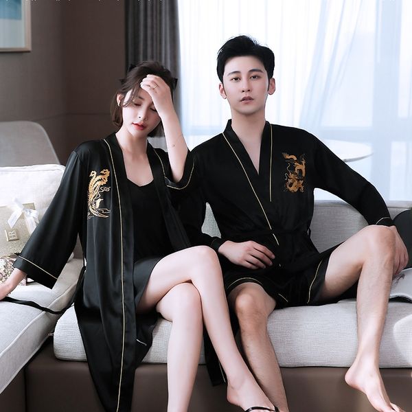 

ymwwd couple female summer suspender skirt bride nightgown two-piece suit autumn thin imitation silk suspender skirt pajamas sling paja, Blue;red