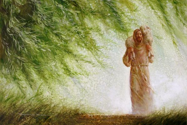 

yongsung kim jesus carrying happy lamb on his shoulders home decor handpainted &hd print oil paintings on canvas wall art pictures a135