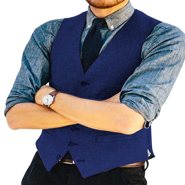

2020 new royal blue herringbone tweed waistcoat single-breasted formal groom's wear suit vest men's wedding tuxedo vests, Black;white