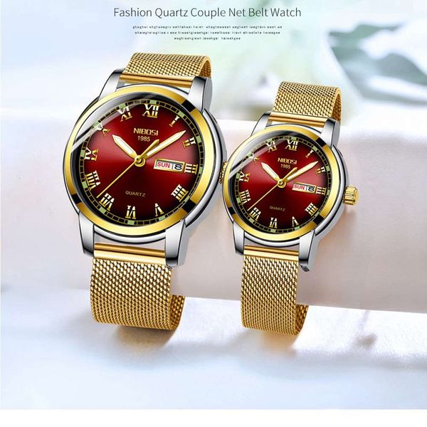 

2020 new nibosi casual mesh belt fashion quartz gold watch mens watches women watch couple relogio masculino, Slivery;brown