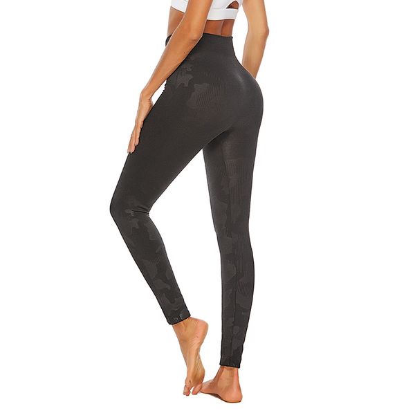 

knitted 2020 seamless camouflage leggings women knitted sportswear fitness pants workout slim leggings high waist knitted leggings, Black