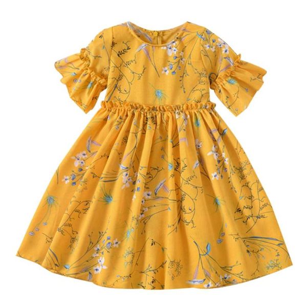 

kid girl floral dress polyester fiber temperament leisure daily lovely short sleeve o-neck sweet princess party dresses, Red;yellow