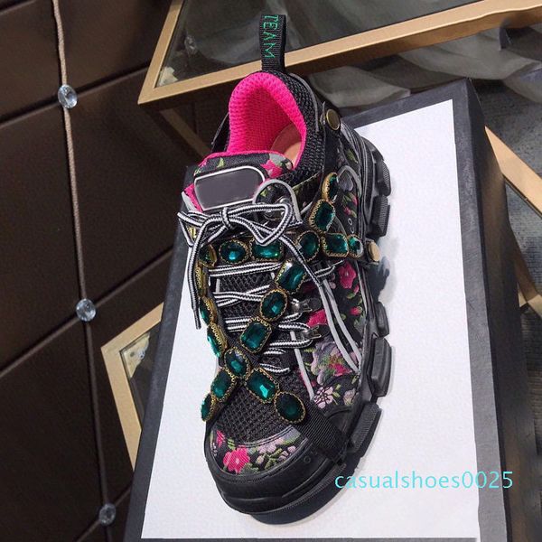 

2020 men home couple model platform old shoes hiking shoes cool leather mesh women colorful diamond decoration sneakers c25, Black